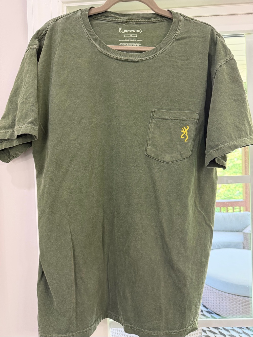 Browning Olive Short-Sleeve Pocket Tee with Yellow Logo